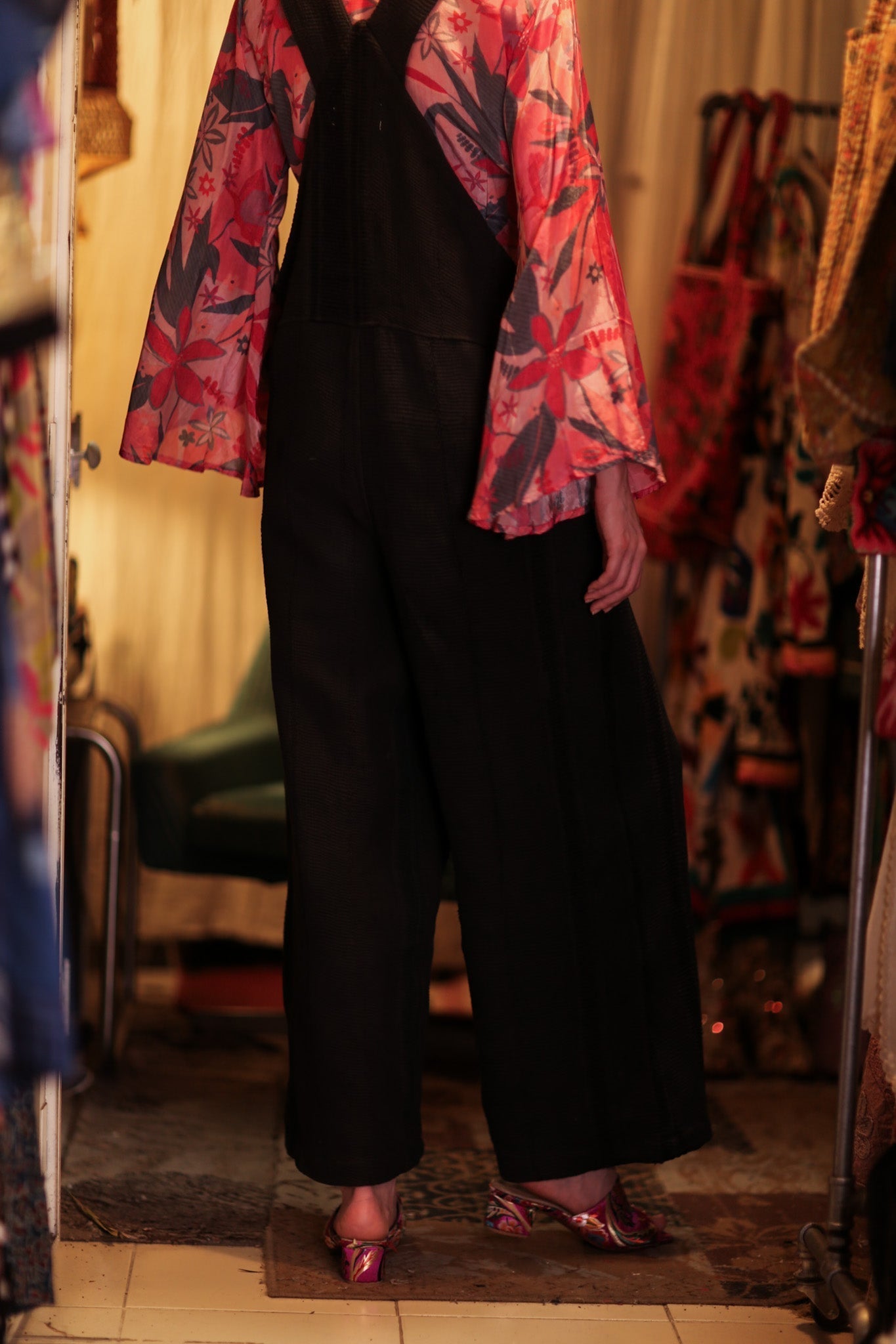FREYA EMBROIDERED KANTHA DUNGAREES DARKNESS - MOMO STUDIO BERLIN - Berlin Concept Store - sustainable & ethical fashion