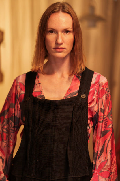 FREYA EMBROIDERED KANTHA DUNGAREES DARKNESS - MOMO STUDIO BERLIN - Berlin Concept Store - sustainable & ethical fashion