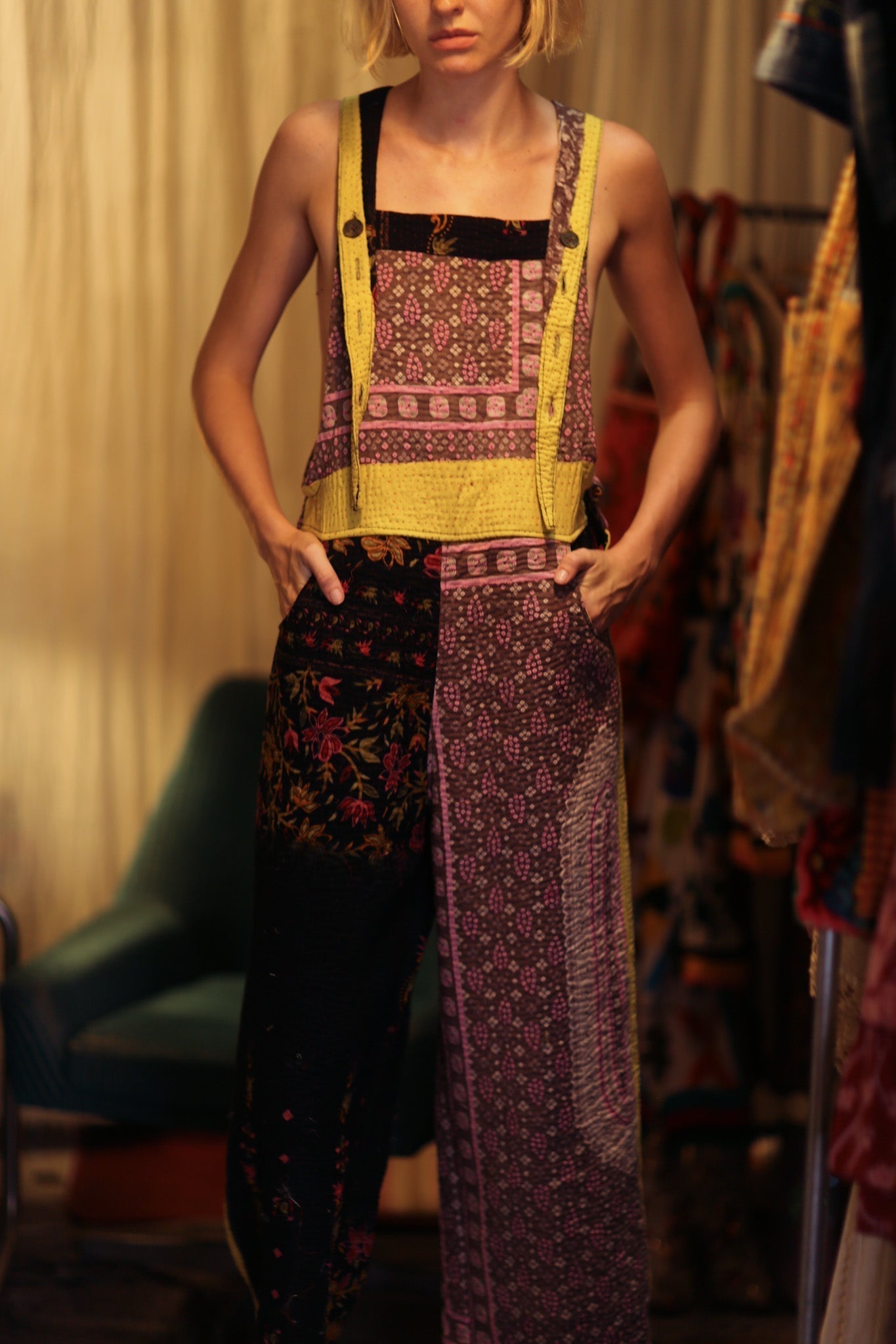 FREYA EMBROIDERED KANTHA DUNGAREES GRAPES - MOMO STUDIO BERLIN - Berlin Concept Store - sustainable & ethical fashion