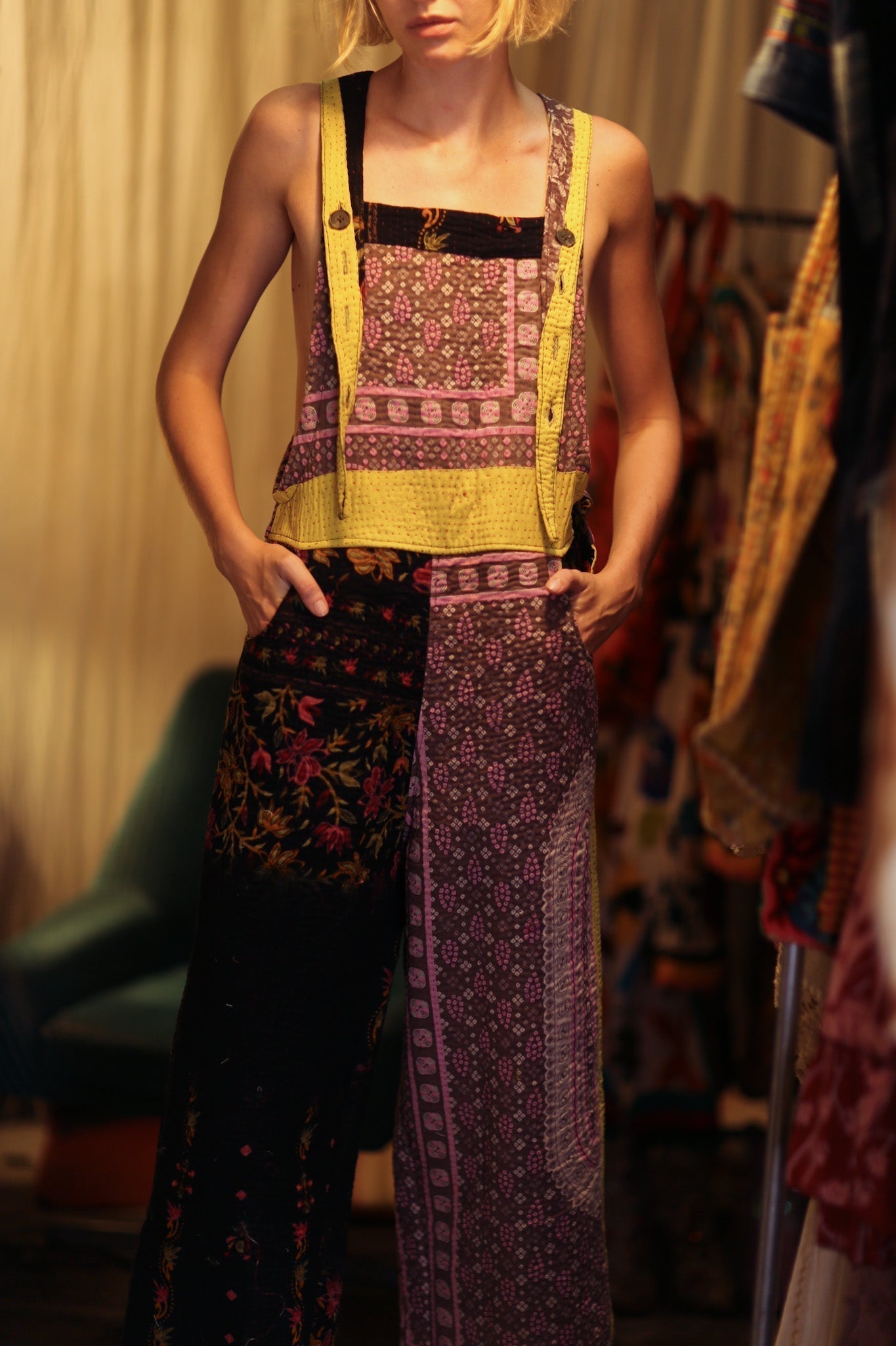 FREYA EMBROIDERED KANTHA DUNGAREES GRAPES - MOMO STUDIO BERLIN - Berlin Concept Store - sustainable & ethical fashion