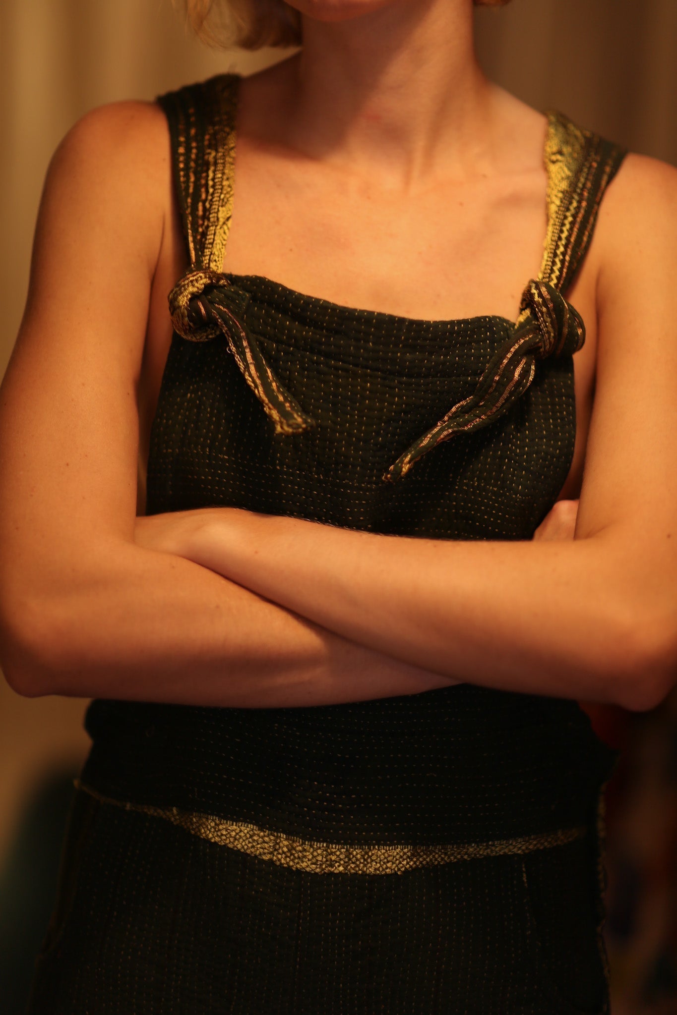 FREYA OVERALL EMBROIDERED KANTHA FOREST GREEN - MOMO STUDIO BERLIN - Berlin Concept Store - sustainable & ethical fashion