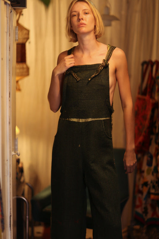 FREYA OVERALL EMBROIDERED KANTHA FOREST GREEN - MOMO STUDIO BERLIN - Berlin Concept Store - sustainable & ethical fashion