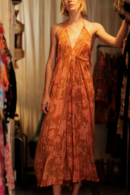 HANNAH SILK DRESS ORANGE FLOWER - MOMO STUDIO BERLIN - Berlin Concept Store - sustainable & ethical fashion