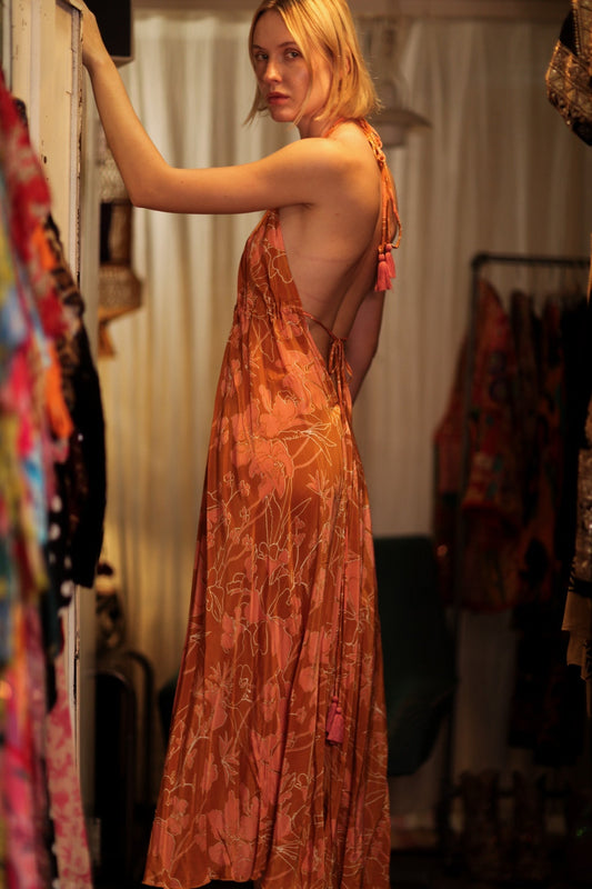 HANNAH SILK DRESS ORANGE FLOWER - MOMO STUDIO BERLIN - Berlin Concept Store - sustainable & ethical fashion