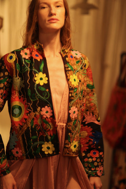 JACKET INGRID LIGHT AND DARK BROWN EMBROIDERED - MOMO STUDIO BERLIN - Berlin Concept Store - sustainable & ethical fashion