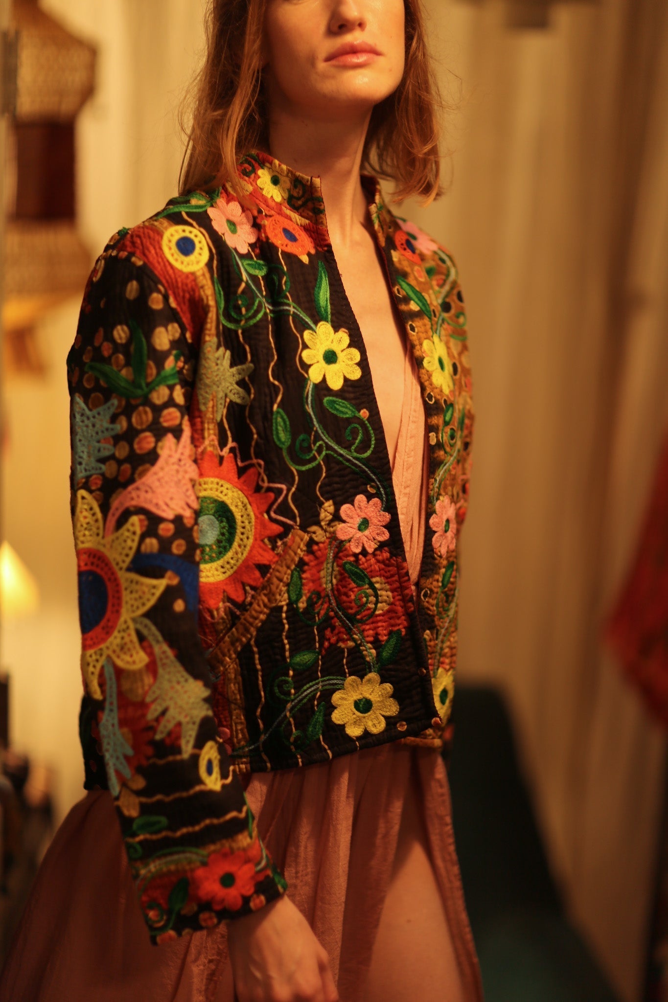 JACKET INGRID LIGHT AND DARK BROWN EMBROIDERED - MOMO STUDIO BERLIN - Berlin Concept Store - sustainable & ethical fashion