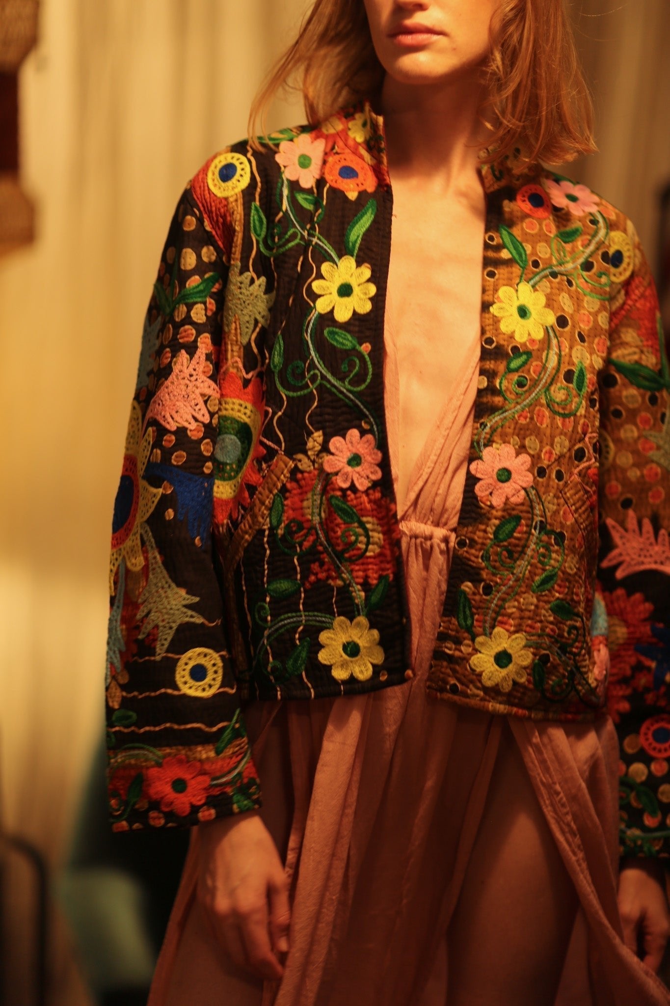 JACKET INGRID LIGHT AND DARK BROWN EMBROIDERED - MOMO STUDIO BERLIN - Berlin Concept Store - sustainable & ethical fashion