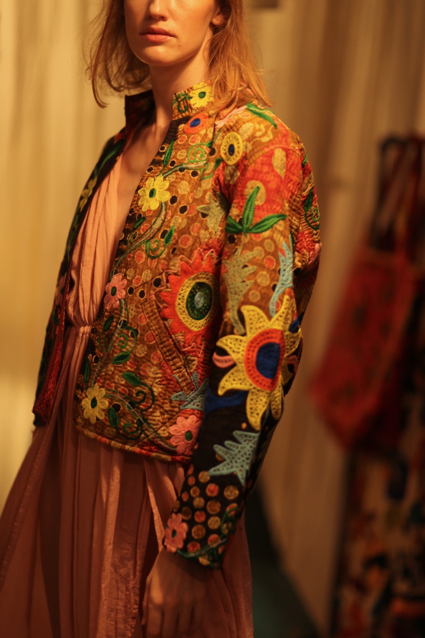 JACKET INGRID LIGHT AND DARK BROWN EMBROIDERED - MOMO STUDIO BERLIN - Berlin Concept Store - sustainable & ethical fashion