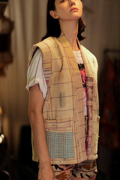 KANTHA GILET VEST BANANA CHECKS - MOMO STUDIO BERLIN - Berlin Concept Store - sustainable & ethical fashion