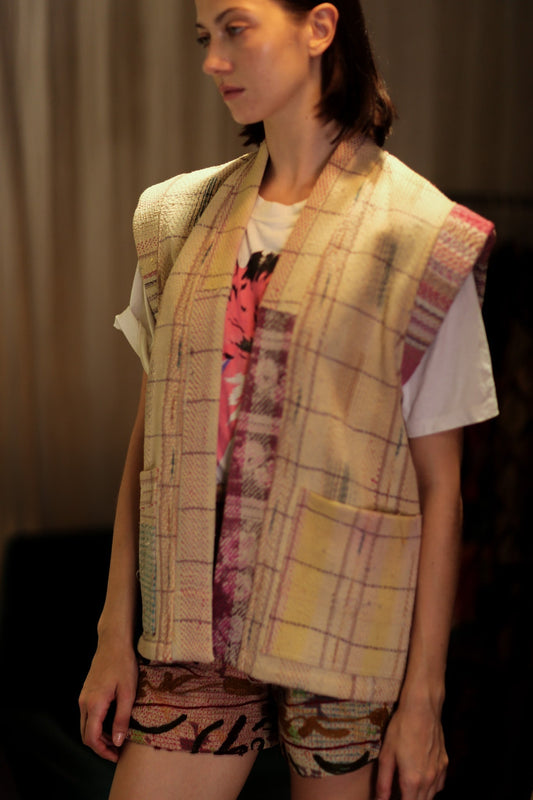 KANTHA GILET VEST BANANA CHECKS - MOMO STUDIO BERLIN - Berlin Concept Store - sustainable & ethical fashion