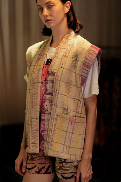 KANTHA GILET VEST BANANA CHECKS - MOMO STUDIO BERLIN - Berlin Concept Store - sustainable & ethical fashion