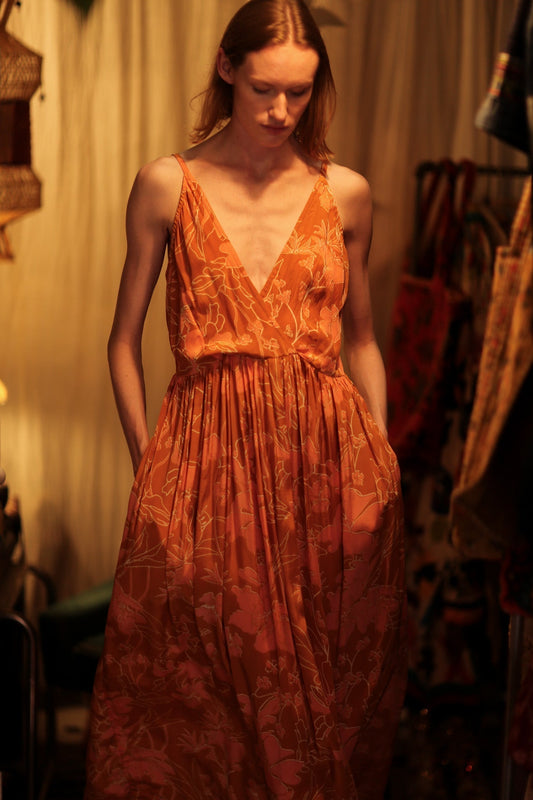LILY SILK DRESS ORANGE FLOWER - MOMO STUDIO BERLIN - Berlin Concept Store - sustainable & ethical fashion