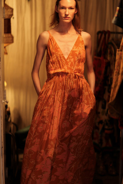 LILY SILK DRESS ORANGE FLOWER - MOMO STUDIO BERLIN - Berlin Concept Store - sustainable & ethical fashion