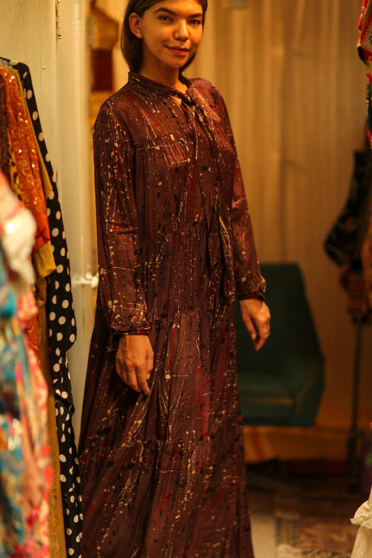 LOA SILK BUTTONED DRESS BURGUNDY POLLOCK - MOMO STUDIO BERLIN - Berlin Concept Store - sustainable & ethical fashion