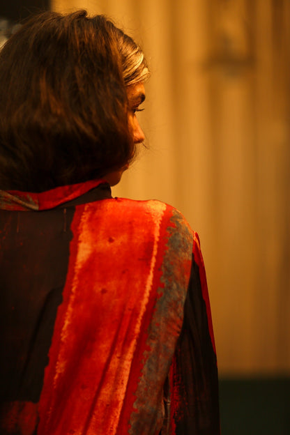 LOA SILK BUTTONED DRESS RED BLOCKS - MOMO STUDIO BERLIN - Berlin Concept Store - sustainable & ethical fashion