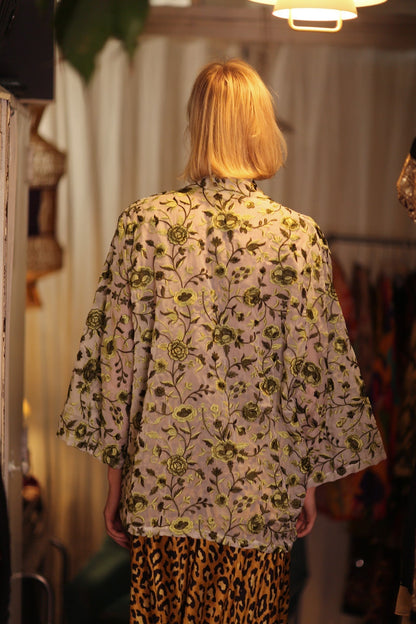 MINTY EMBROIDERED SHORT KIMONO GREEN BOUQUET - MOMO STUDIO BERLIN - Berlin Concept Store - sustainable & ethical fashion