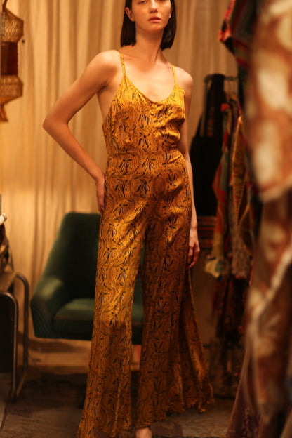 NEIS SILK PLAYSUIT YELLOW OLIVES - MOMO STUDIO BERLIN - Berlin Concept Store - sustainable & ethical fashion