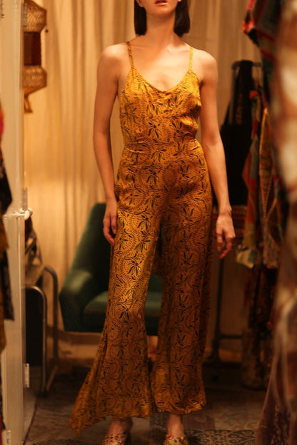 NEIS SILK PLAYSUIT YELLOW OLIVES - MOMO STUDIO BERLIN - Berlin Concept Store - sustainable & ethical fashion