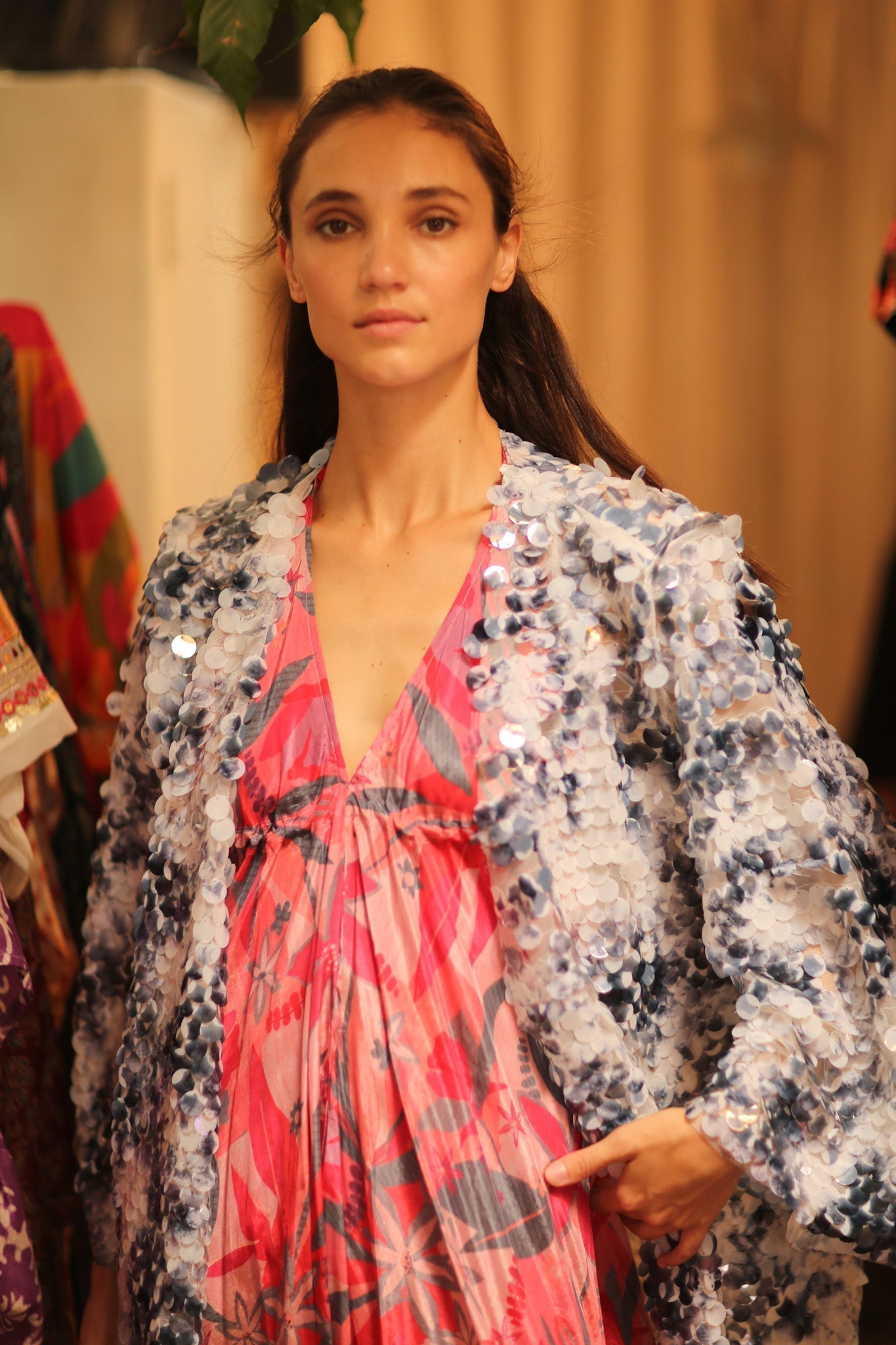 SEQUIN EMBROIDERED SHORT GLITTER KIMONO OLIVES - MOMO STUDIO BERLIN - Berlin Concept Store - sustainable & ethical fashion