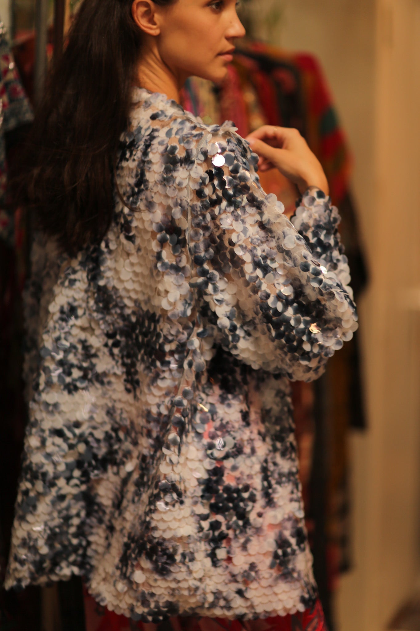 SEQUIN EMBROIDERED SHORT GLITTER KIMONO OLIVES - MOMO STUDIO BERLIN - Berlin Concept Store - sustainable & ethical fashion