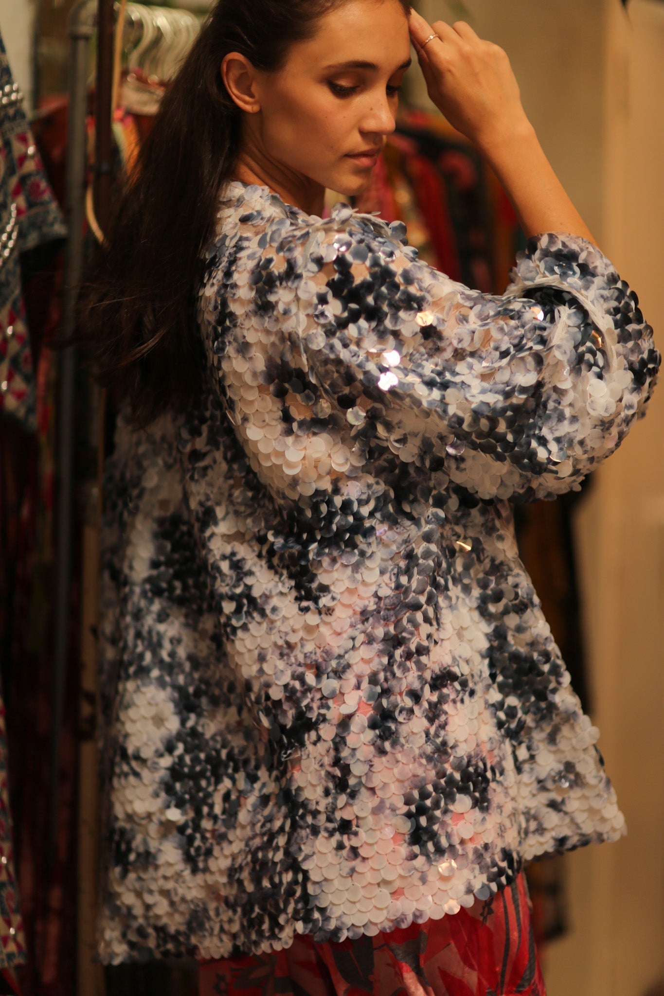 SEQUIN EMBROIDERED SHORT GLITTER KIMONO OLIVES - MOMO STUDIO BERLIN - Berlin Concept Store - sustainable & ethical fashion