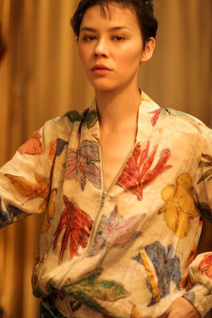SILK BLOCK PRINT BOMBER JACKET ANCHA PRESSED FLOWERS - MOMO STUDIO BERLIN - Berlin Concept Store - sustainable & ethical fashion