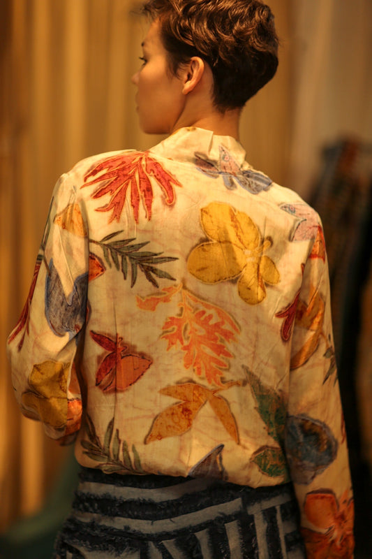 SILK BLOCK PRINT BOMBER JACKET ANCHA PRESSED FLOWERS - MOMO STUDIO BERLIN - Berlin Concept Store - sustainable & ethical fashion