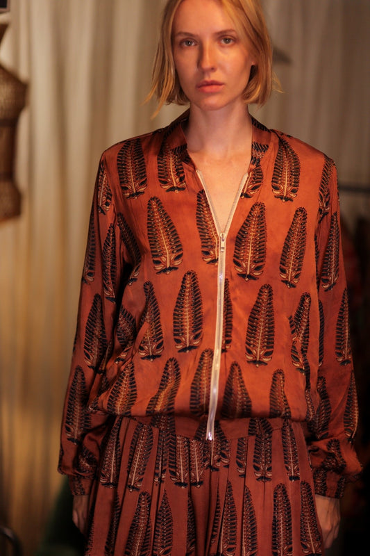 SILK BOMBER JACKET ANCHA BROWN LEAFES - MOMO STUDIO BERLIN - Berlin Concept Store - sustainable & ethical fashion