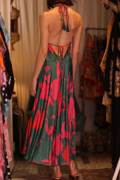 SILK DRESS HANNAH PINK GREEN TROPIC - MOMO STUDIO BERLIN - Berlin Concept Store - sustainable & ethical fashion