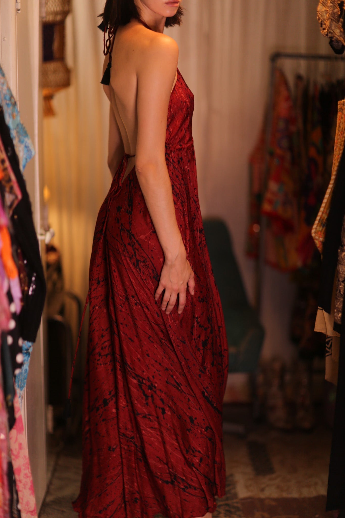 SILK HAND BLOCK PRINT DRESS HANNAH RED ARTIST - MOMO STUDIO BERLIN - Berlin Concept Store - sustainable & ethical fashion