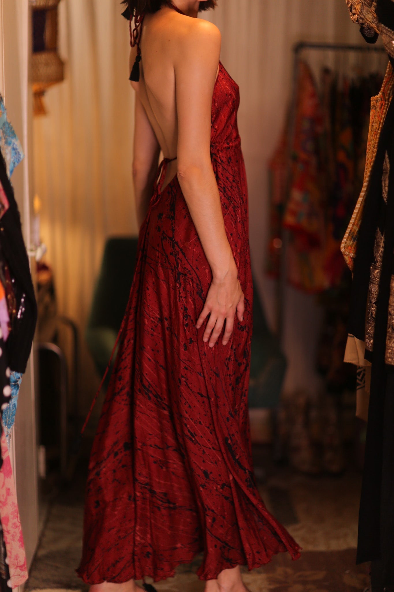 SILK HAND BLOCK PRINT DRESS HANNAH RED ARTIST - MOMO STUDIO BERLIN - Berlin Concept Store - sustainable & ethical fashion