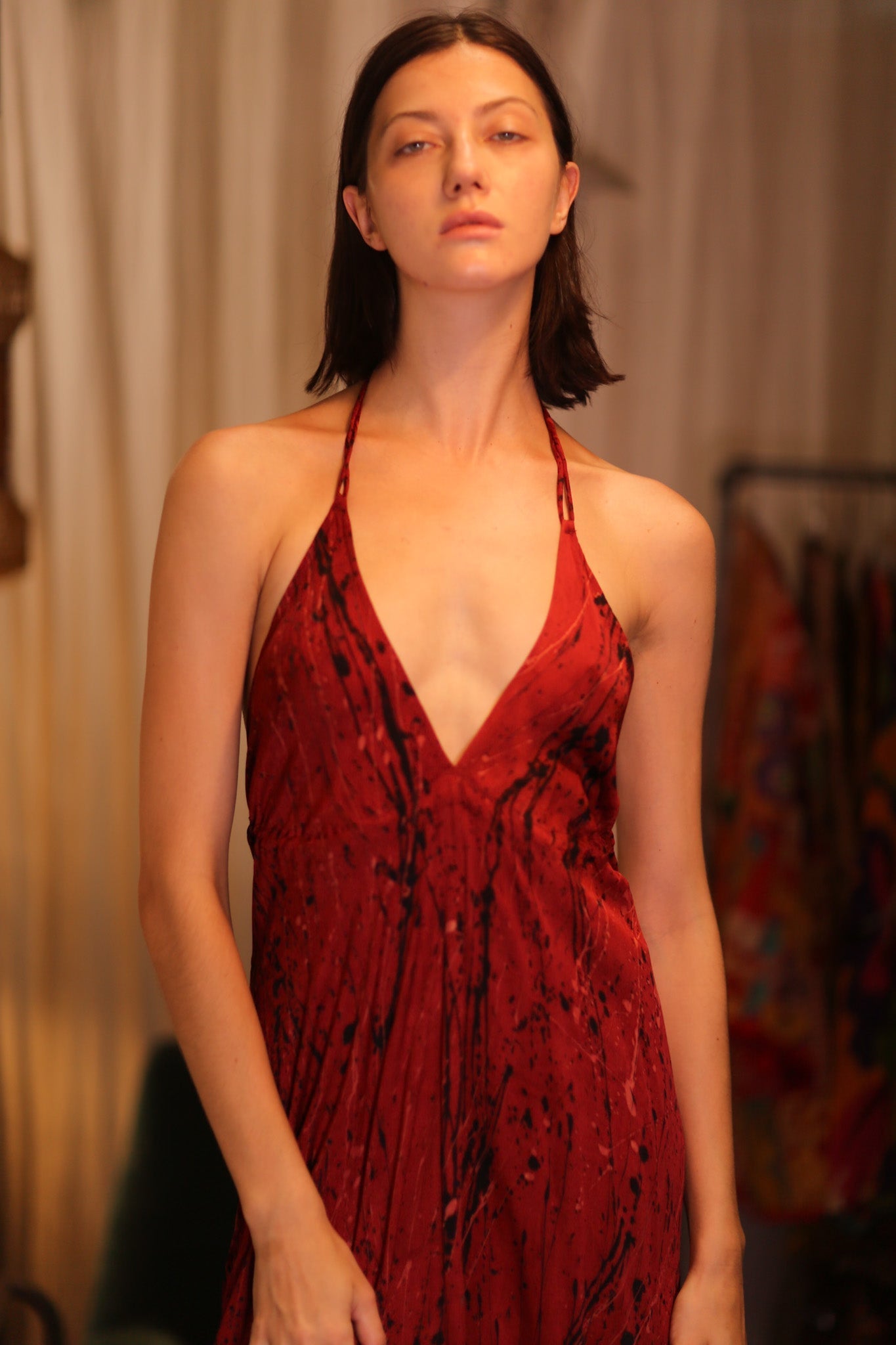 SILK HAND BLOCK PRINT DRESS HANNAH RED ARTIST - MOMO STUDIO BERLIN - Berlin Concept Store - sustainable & ethical fashion
