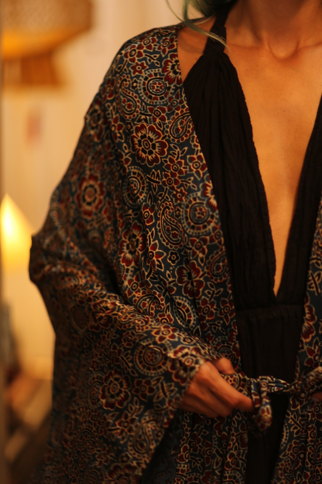 SILK HAND BLOCK PRINT KIMONO PINA BLUE LAGOOON - MOMO STUDIO BERLIN - Berlin Concept Store - sustainable & ethical fashion