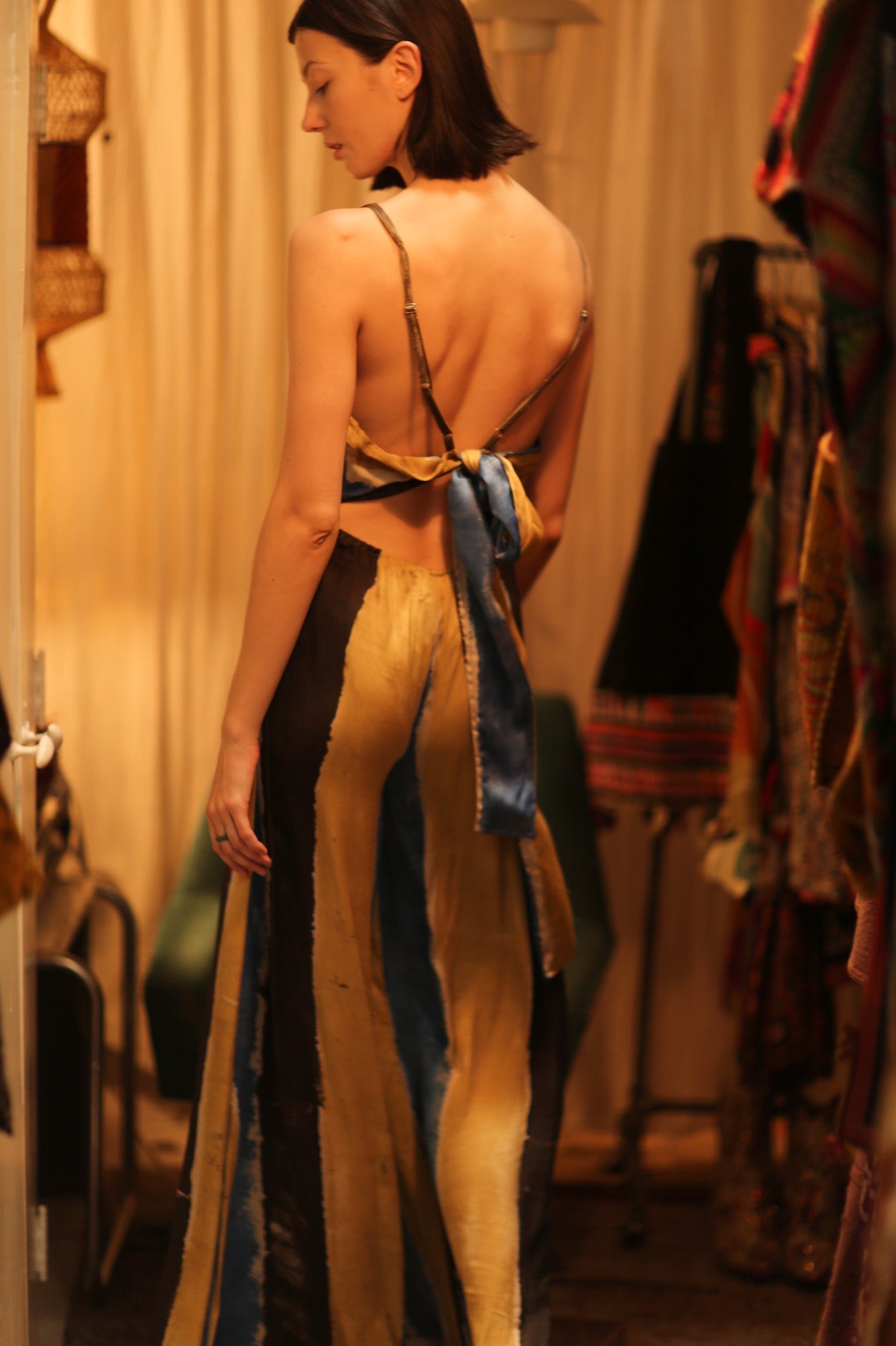 SILK JUMPSUIT NEIS BLUE BROWN STRIPE - MOMO STUDIO BERLIN - Berlin Concept Store - sustainable & ethical fashion