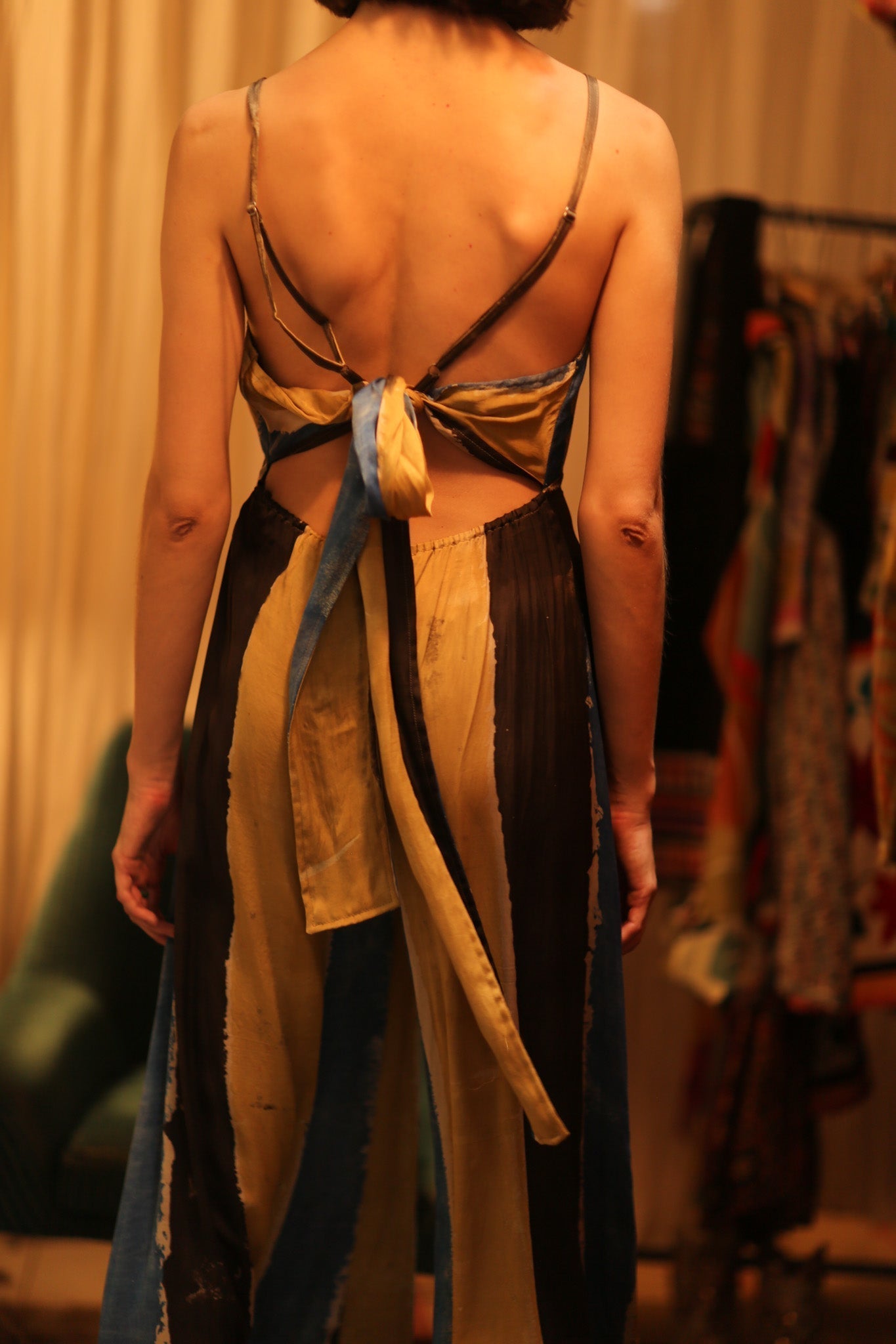 SILK JUMPSUIT NEIS BLUE BROWN STRIPE - MOMO STUDIO BERLIN - Berlin Concept Store - sustainable & ethical fashion