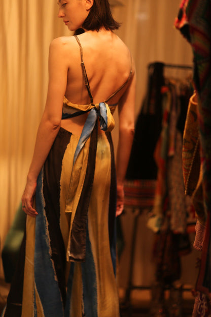 SILK JUMPSUIT NEIS BLUE BROWN STRIPE - MOMO STUDIO BERLIN - Berlin Concept Store - sustainable & ethical fashion