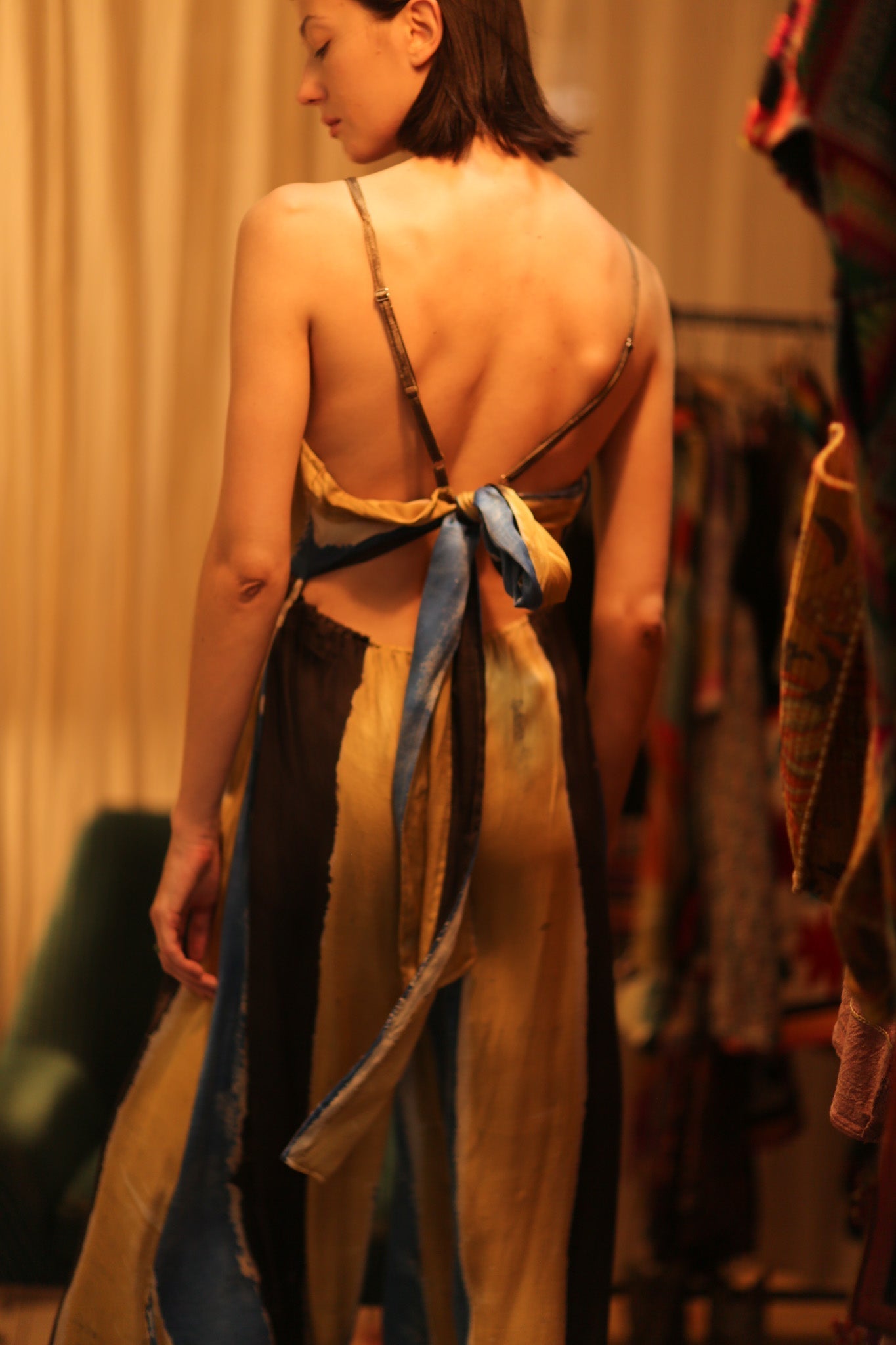 SILK JUMPSUIT NEIS BLUE BROWN STRIPE - MOMO STUDIO BERLIN - Berlin Concept Store - sustainable & ethical fashion