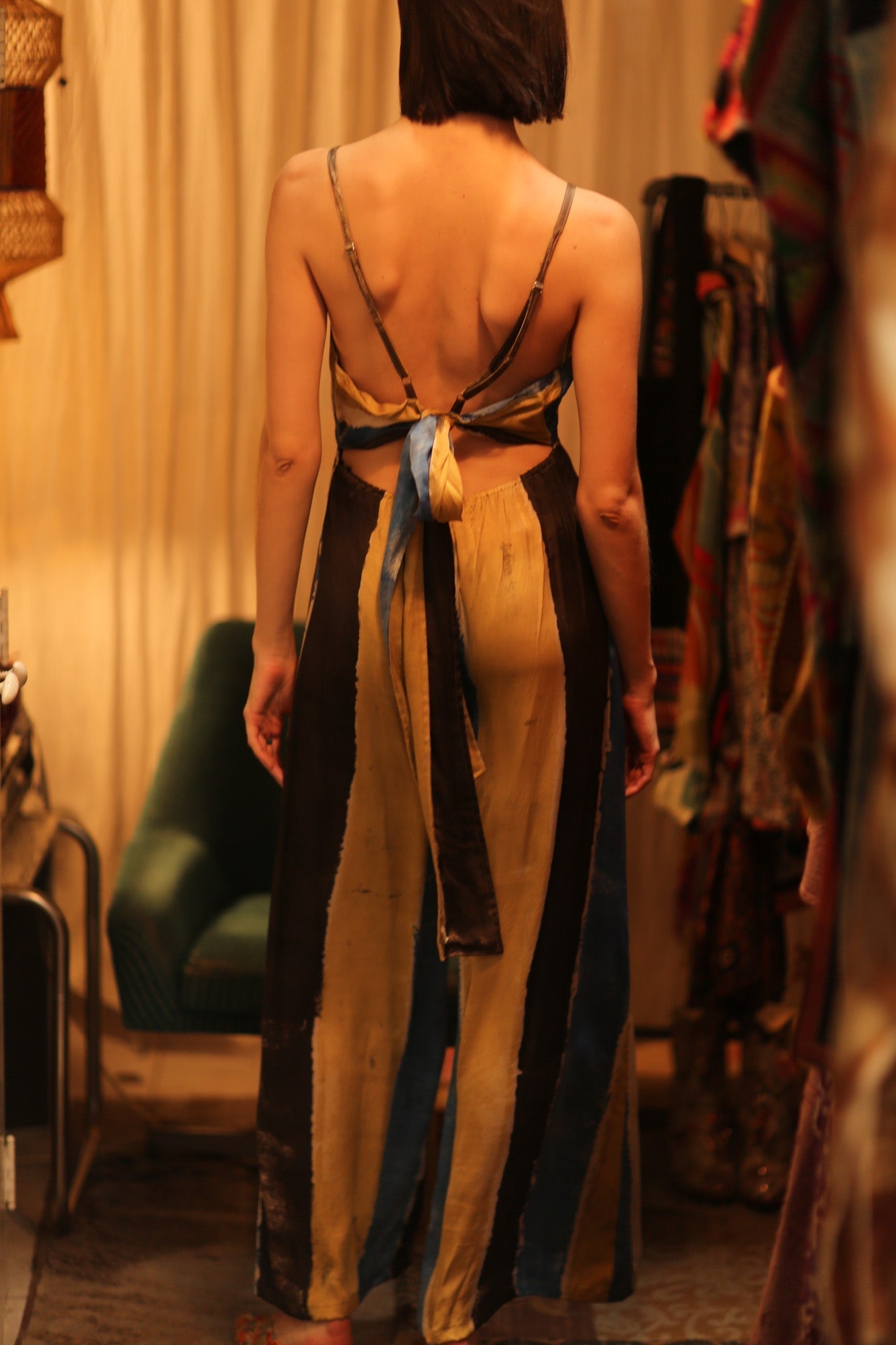 SILK JUMPSUIT NEIS BLUE BROWN STRIPE - MOMO STUDIO BERLIN - Berlin Concept Store - sustainable & ethical fashion