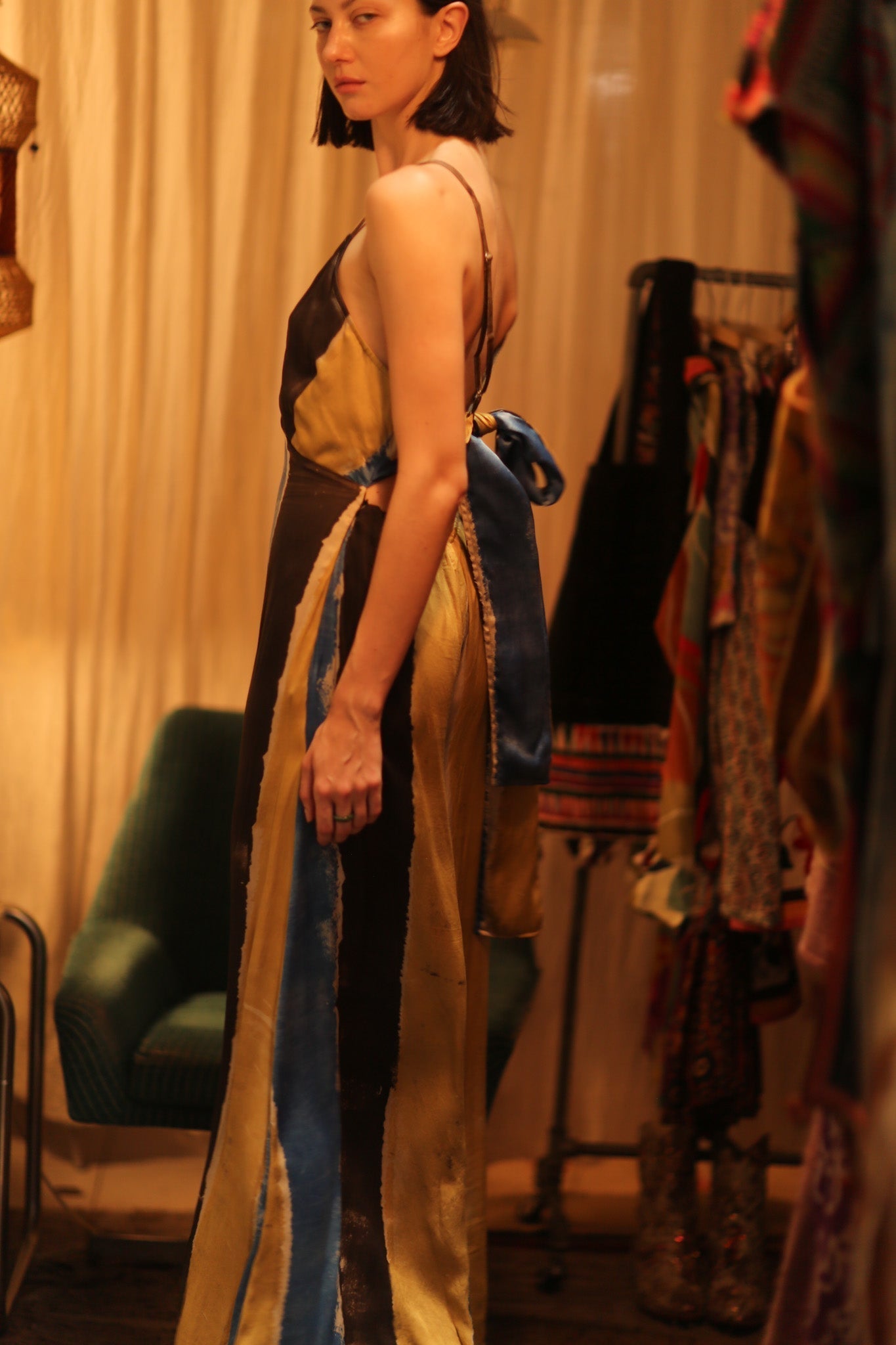 SILK JUMPSUIT NEIS BLUE BROWN STRIPE - MOMO STUDIO BERLIN - Berlin Concept Store - sustainable & ethical fashion