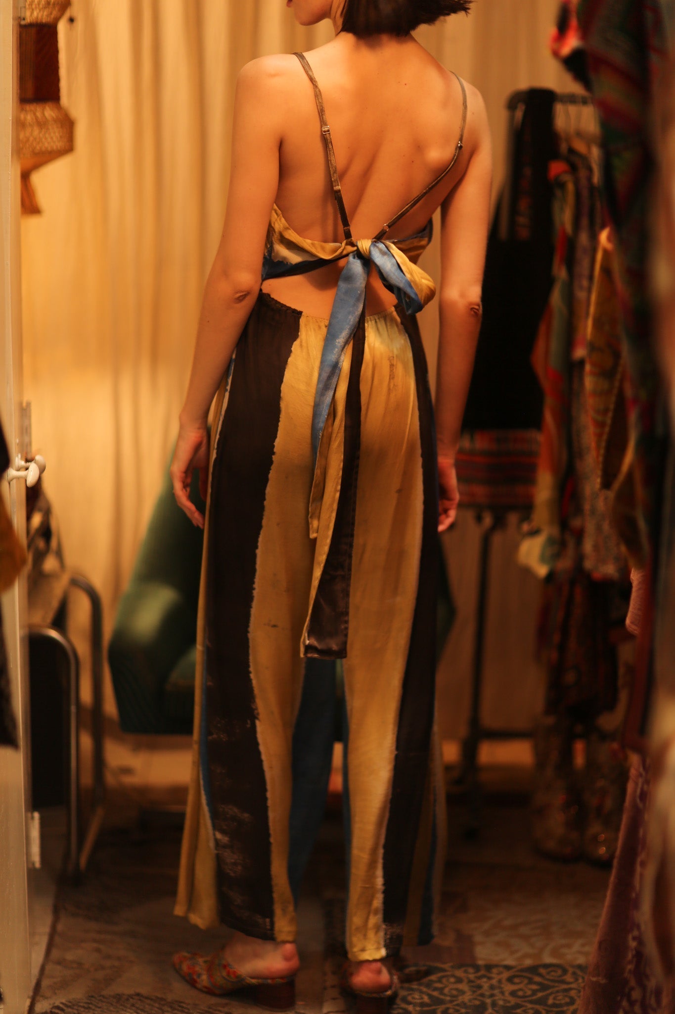 SILK JUMPSUIT NEIS BLUE BROWN STRIPE - MOMO STUDIO BERLIN - Berlin Concept Store - sustainable & ethical fashion