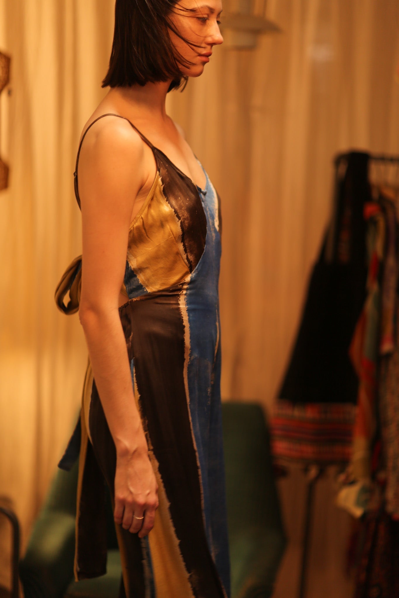 SILK JUMPSUIT NEIS BLUE BROWN STRIPE - MOMO STUDIO BERLIN - Berlin Concept Store - sustainable & ethical fashion