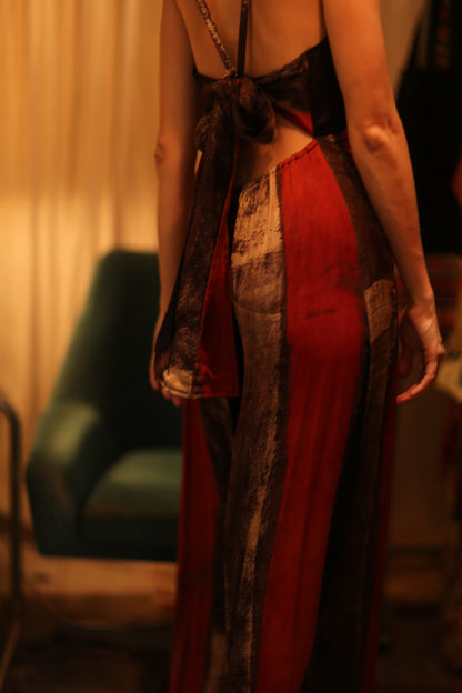 SILK JUMPSUIT NEIS RED BROWN STRIPE - MOMO STUDIO BERLIN - Berlin Concept Store - sustainable & ethical fashion