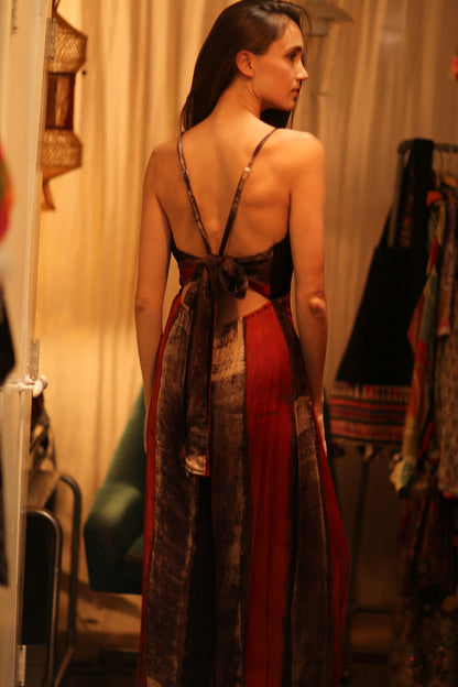 SILK JUMPSUIT NEIS RED BROWN STRIPE - MOMO STUDIO BERLIN - Berlin Concept Store - sustainable & ethical fashion