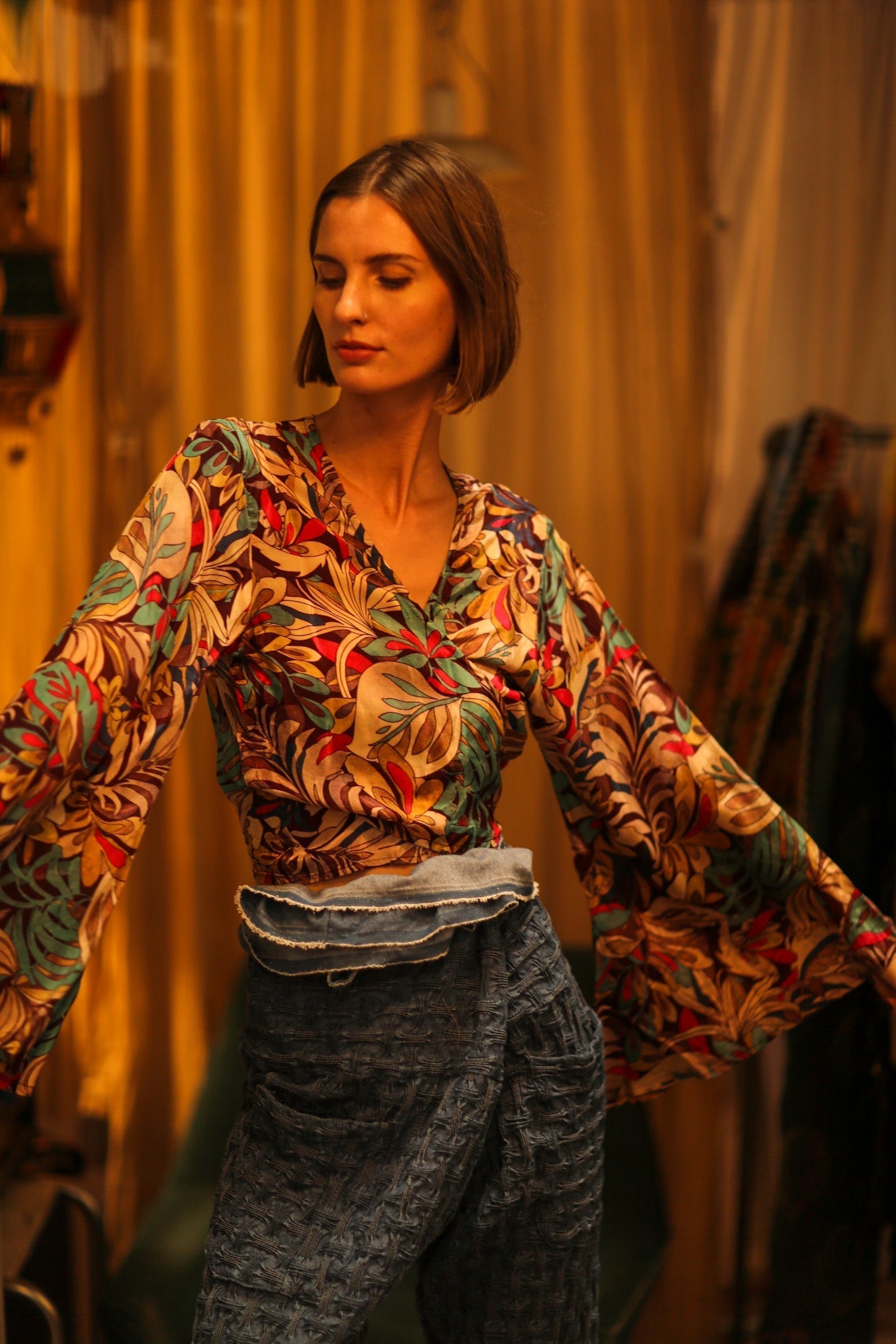 SILK WRAP TOP AURELIA BROWN JUNGLE - MOMO STUDIO BERLIN - Berlin Concept Store - sustainable & ethical fashion