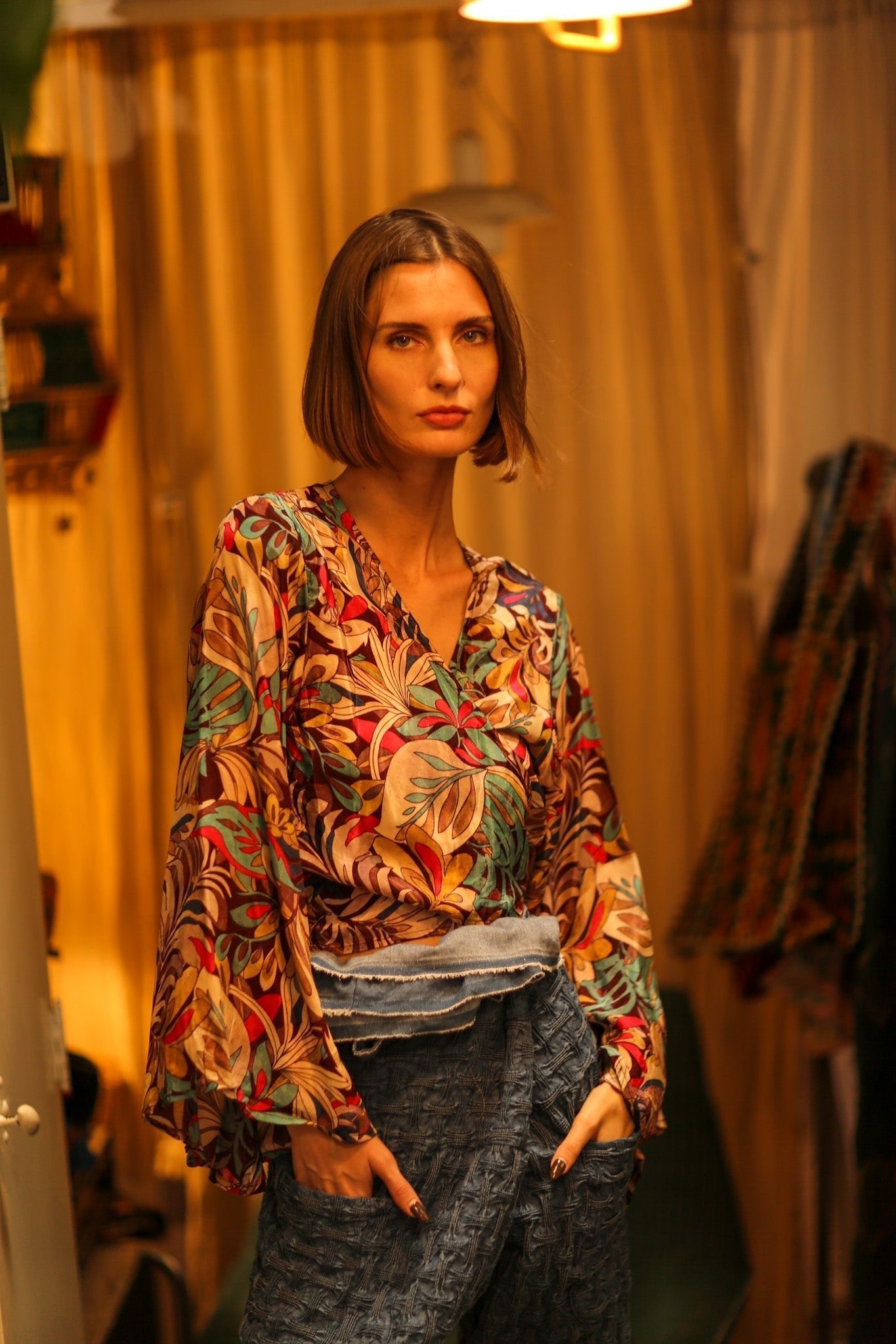 SILK WRAP TOP AURELIA BROWN JUNGLE - MOMO STUDIO BERLIN - Berlin Concept Store - sustainable & ethical fashion
