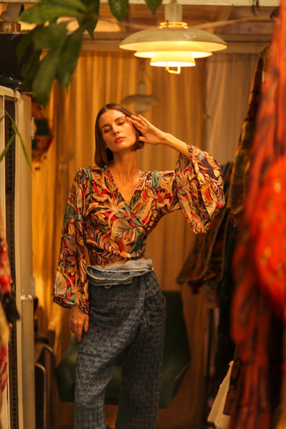 SILK WRAP TOP AURELIA BROWN JUNGLE - MOMO STUDIO BERLIN - Berlin Concept Store - sustainable & ethical fashion