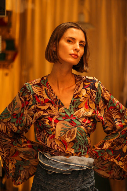 SILK WRAP TOP AURELIA BROWN JUNGLE - MOMO STUDIO BERLIN - Berlin Concept Store - sustainable & ethical fashion