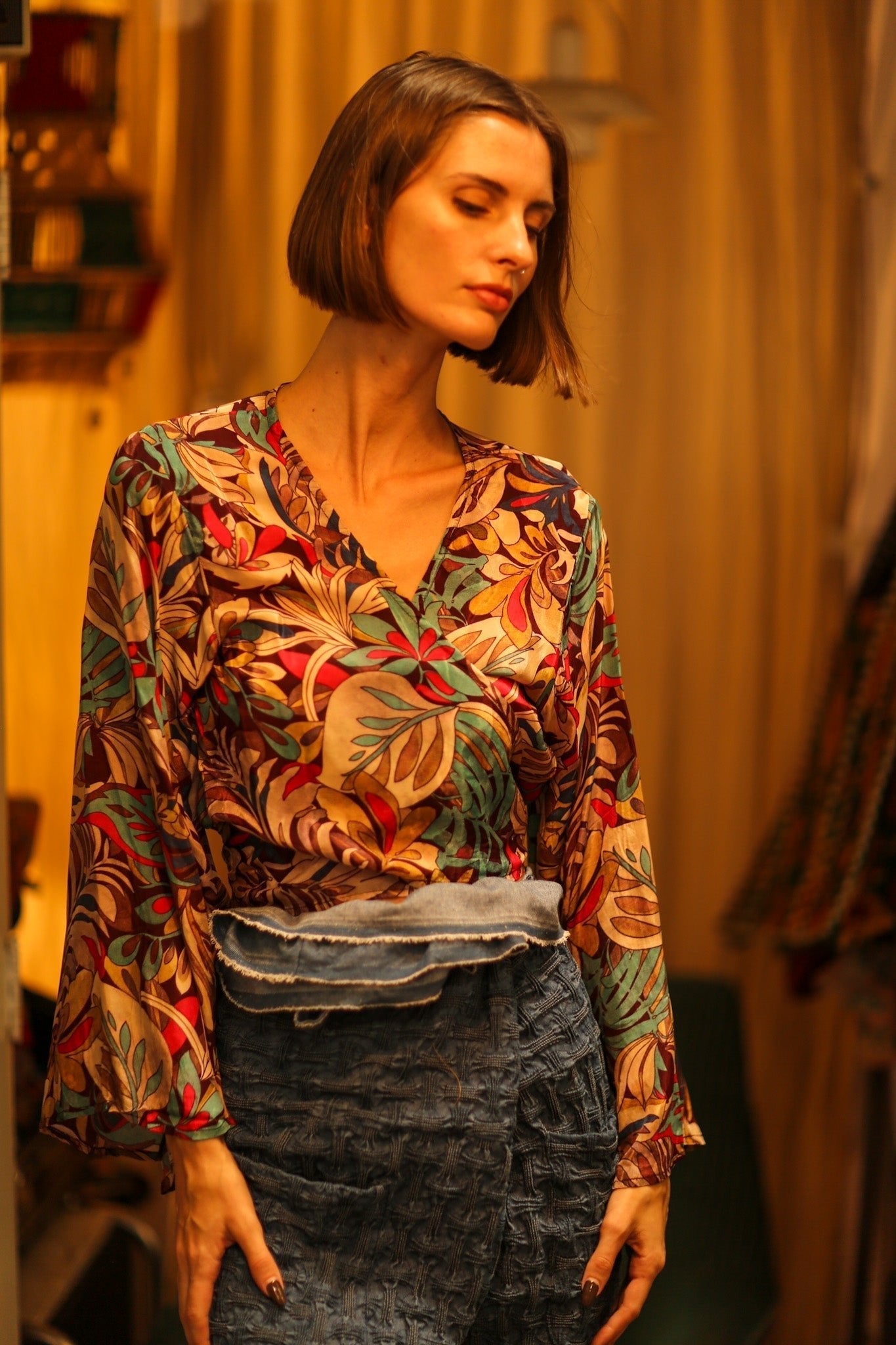 SILK WRAP TOP AURELIA BROWN JUNGLE - MOMO STUDIO BERLIN - Berlin Concept Store - sustainable & ethical fashion