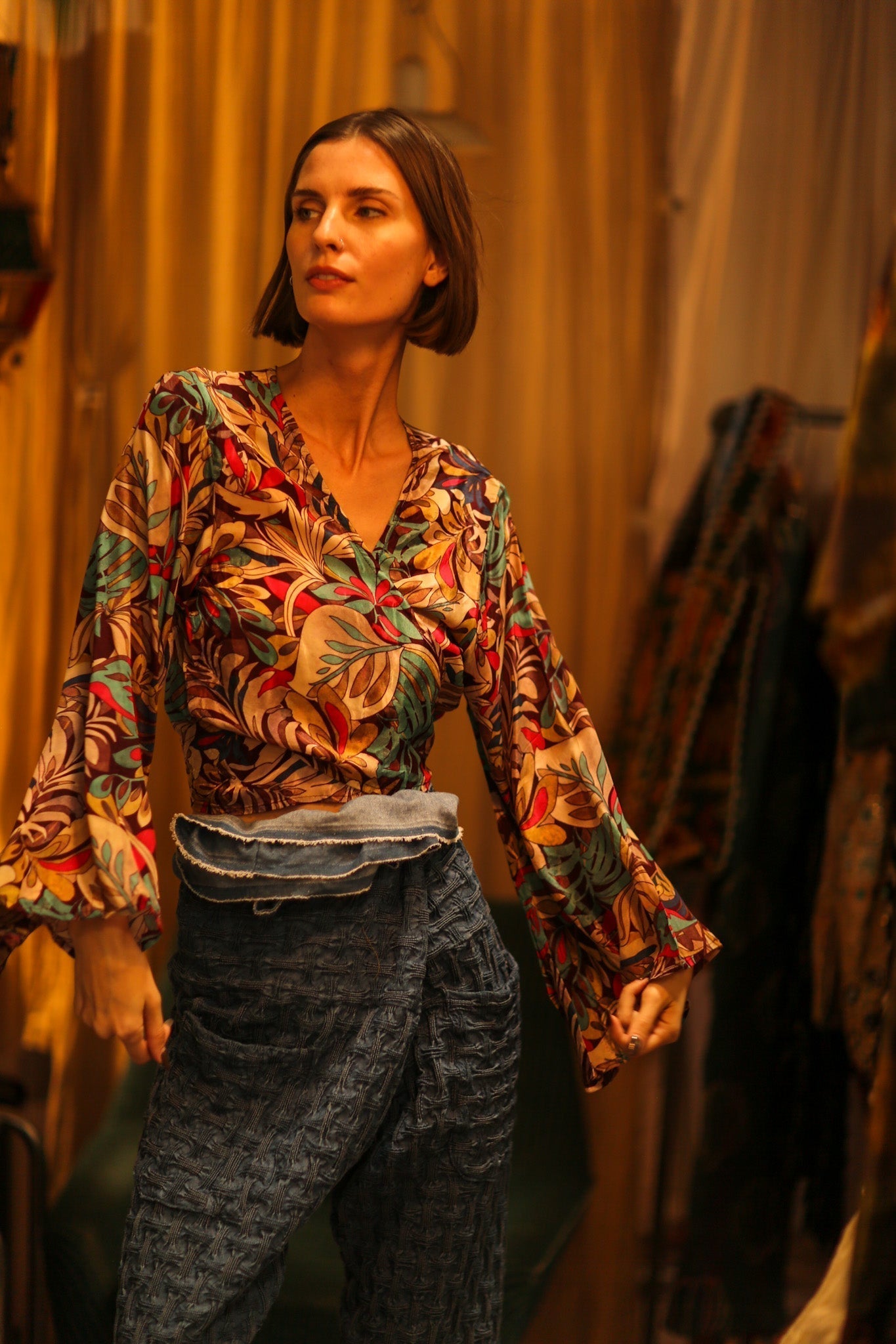 SILK WRAP TOP AURELIA BROWN JUNGLE - MOMO STUDIO BERLIN - Berlin Concept Store - sustainable & ethical fashion