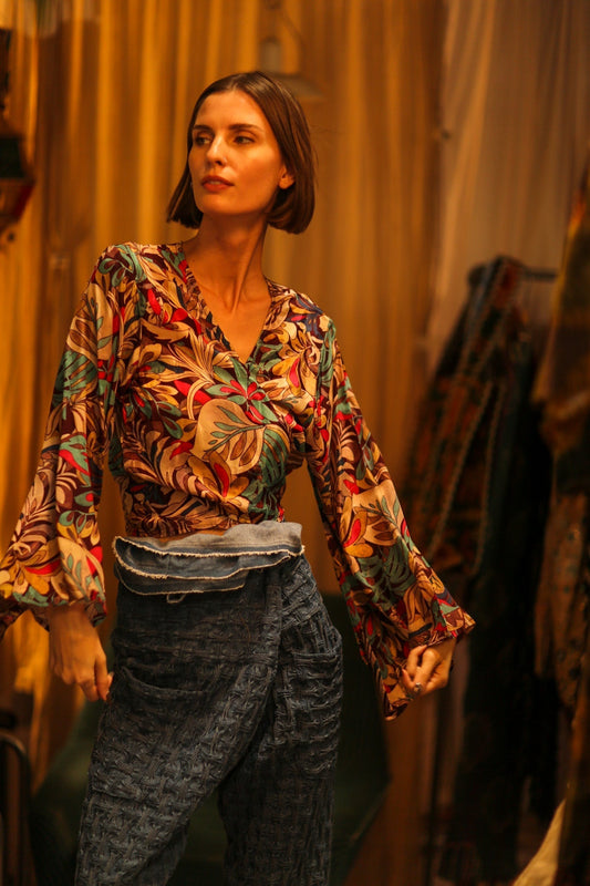 SILK WRAP TOP AURELIA BROWN JUNGLE - MOMO STUDIO BERLIN - Berlin Concept Store - sustainable & ethical fashion